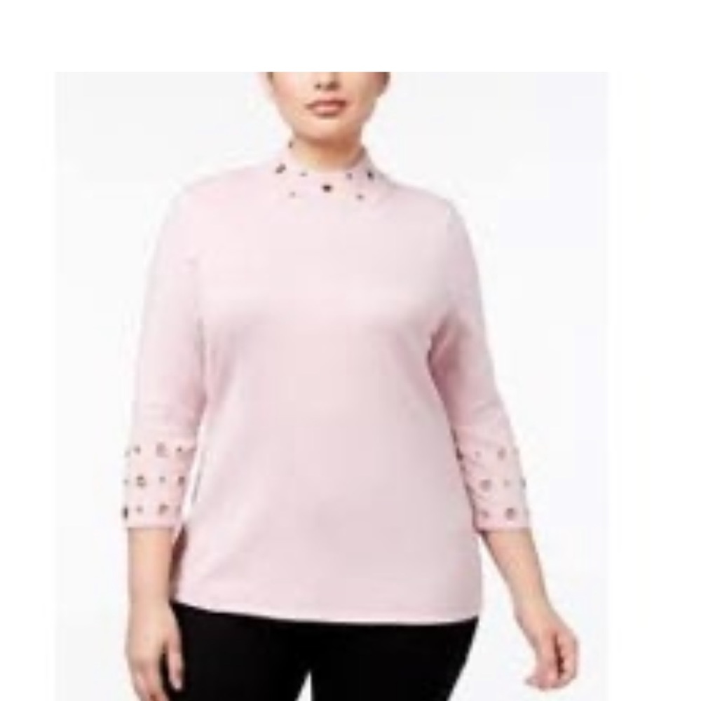 Belldini 3/4 Sleeve Pink Mock Turtleneck with Riveted accents XL